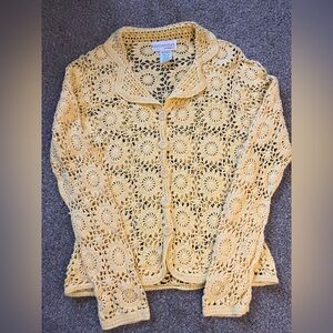 Vintage Yellow Crochet Cardigan (M)